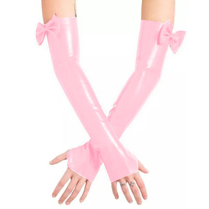 Sale Plus Size Sexy Fingerless Gloves PVC Wetlook Club Dancing Bowknot Long Hand Mittens Vintage