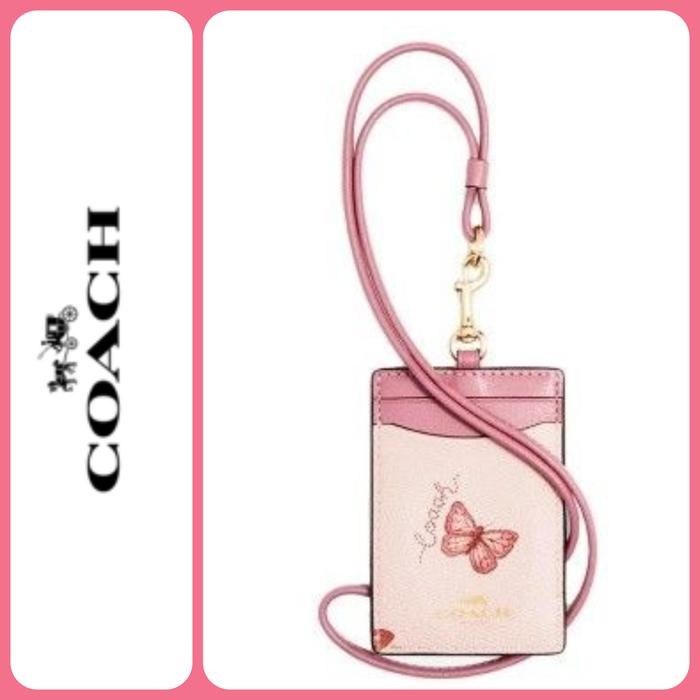 

Gantungan kartu ID Card holder lanyard blossom pink butterfly print