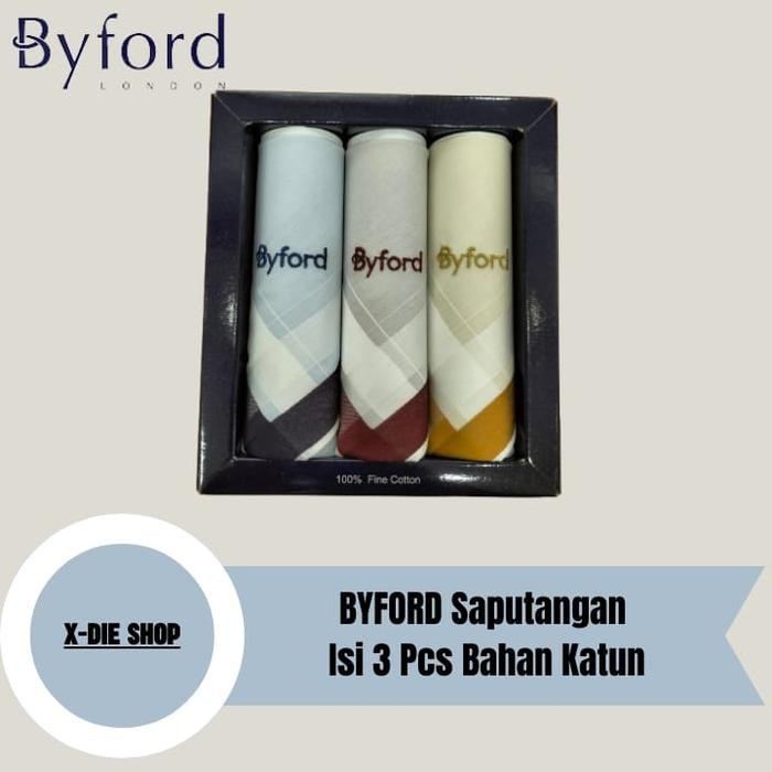 Saputangan BYFORD Isi 3 PCS Katun Sapu Tangan Handkerchiefs X02