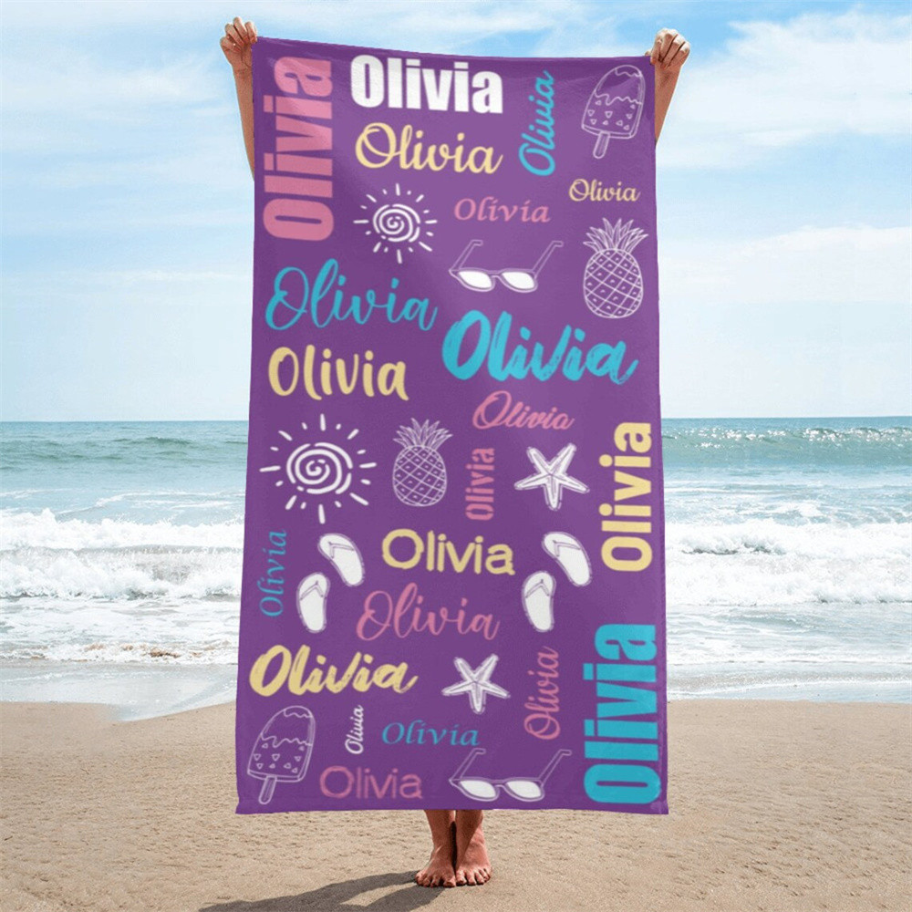 Multi Color Font Design Beach Towel Personalized Name Bath Towel Custom Pool Towel Beach Towel With