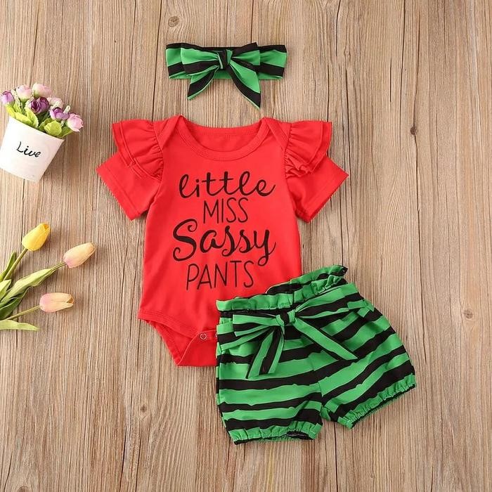 romper merah hijau motif semangka for baby girl