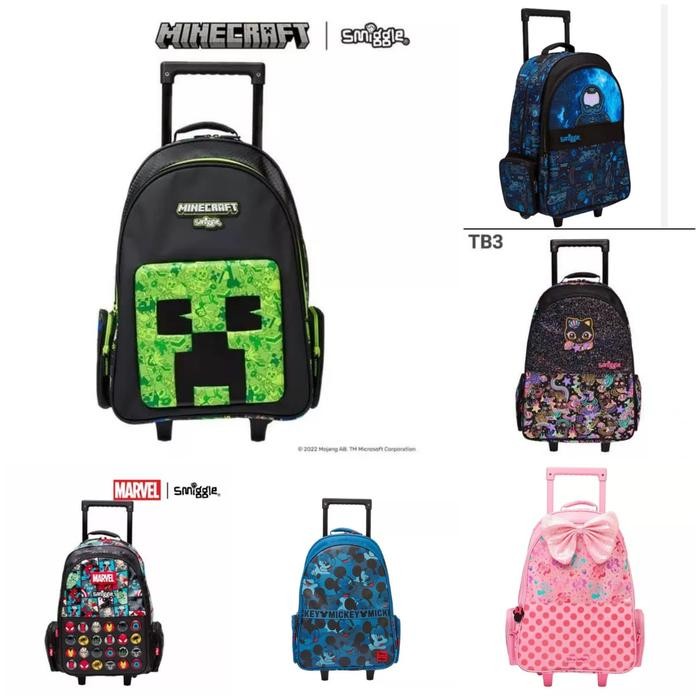 PALING MURAH. SMIGGLE TROLLEY BACKPACK MINECRAFT, BLACK CAT, ASTRONOT, AVENGERS/KADO
