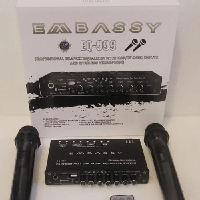Paling Murah Parametrik Equlizer Embassy Em-999 Bluetooth Karaoke 2 Mic Wireless Embassy 999