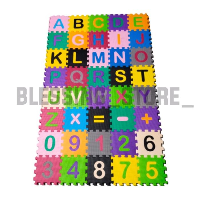 Karpet puzzle Angka dan huruf 15x15 cm tebal 2 cm isi 40 pcs Playmate/matras puzzle/karpet