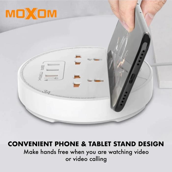 BEST MOXOM MX-ST03 POWER STRIP 2 POWER SOCKET 3 USB QC3.0 KABEL 140CM TERMURAH
