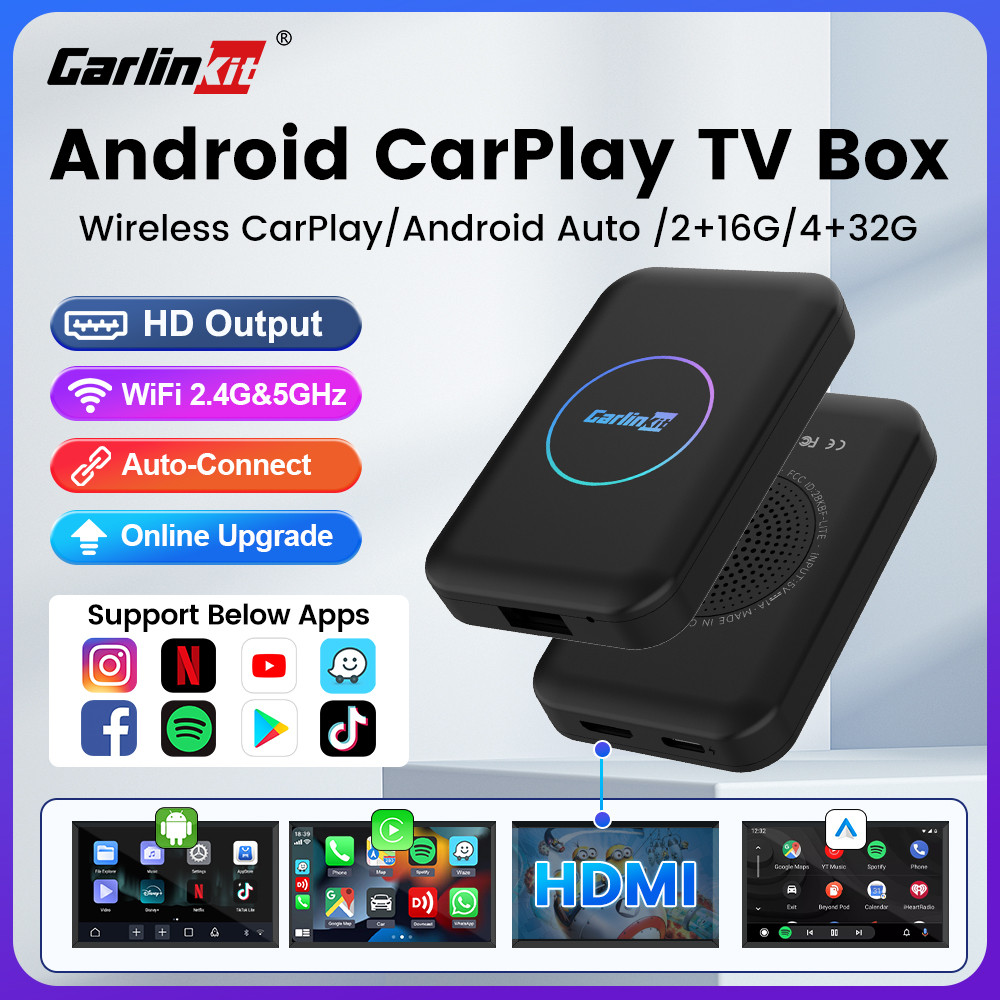 2025 CarlinKit LITE S Android TV Box Wireless Carplay Android Auto For Youtube Netflix IPTV HD