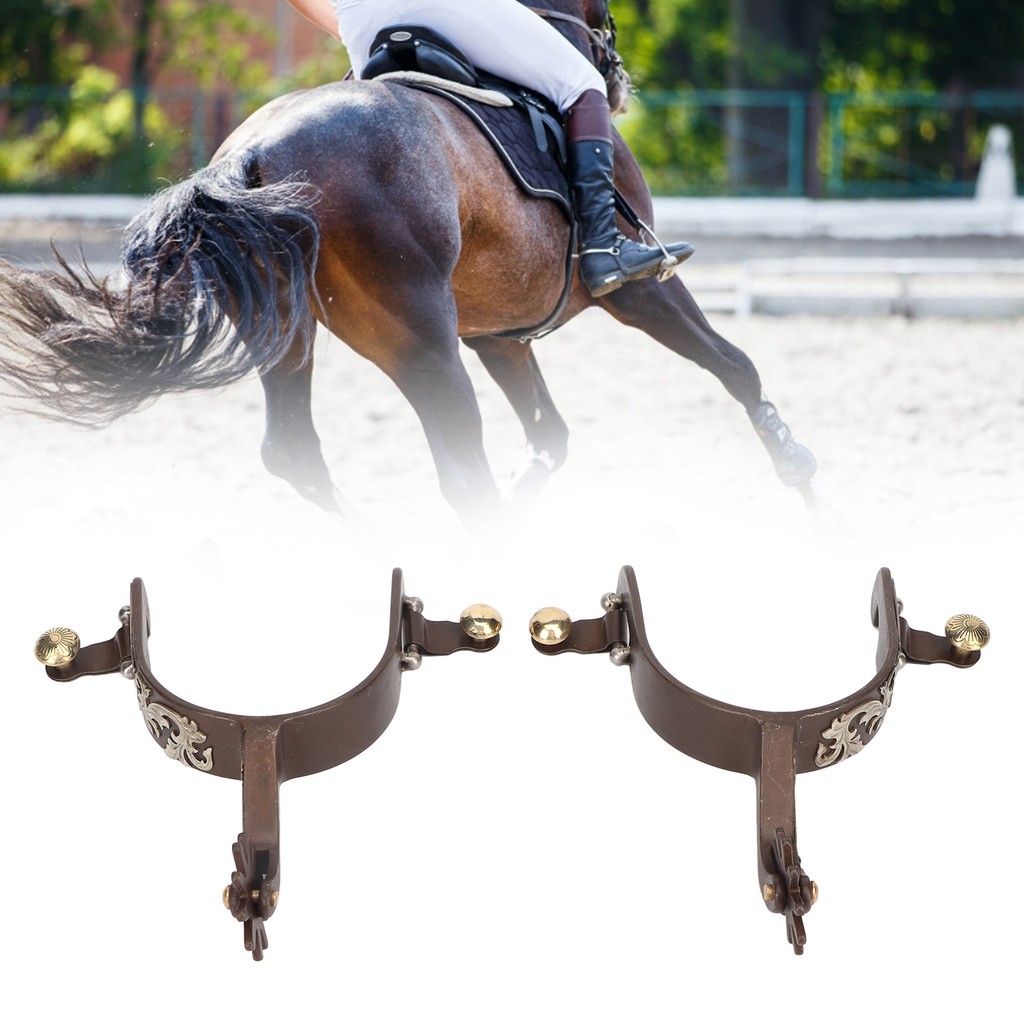 2Pcs Western Cowboy Spurs Vintage Bronze Low Carbon Steel Horse Spurs with Turnable Gear for Horse