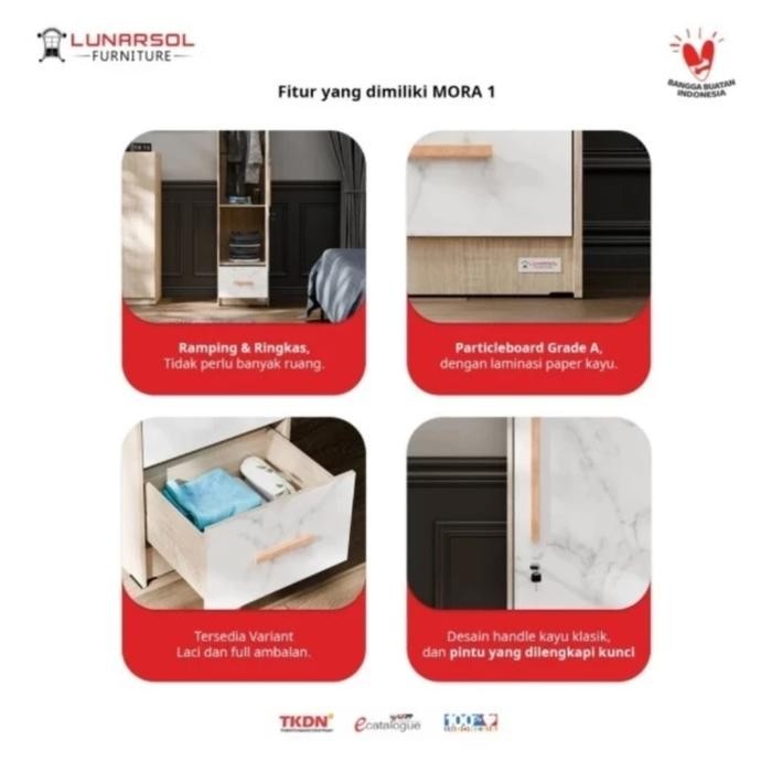 Lemari baju 1 pintu cermin lemari pakaian 1 pintu laci murah kosan