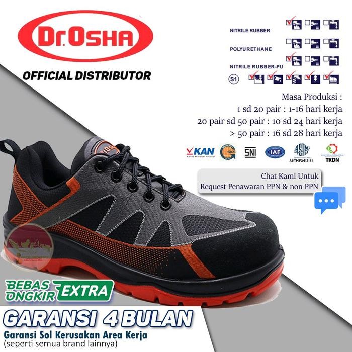 PREMIUM Dr Osha Safety Shoes / Sepatu Safety Wolfar Lace Up 9107 - Rubber PU