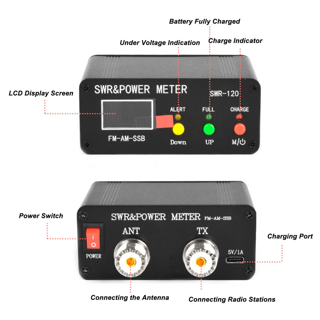 CQV-SWR120 SWR Power Meter 120W Digital Display Standing Wave Meter Frequency Tester for FM AM SSB