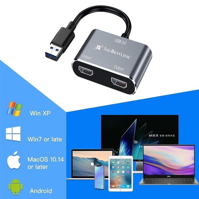 PROMO USB 3.0 TO DUAL HDMI ADAPTER / CONVERTER USB 3.0 TO HDMI 2 FEMALE READY