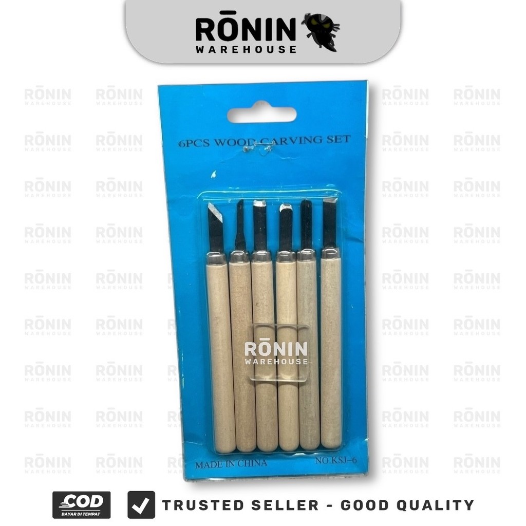 

tatah ukir pahat set gagang kayu 6 pcs pisau alat pahat kayu