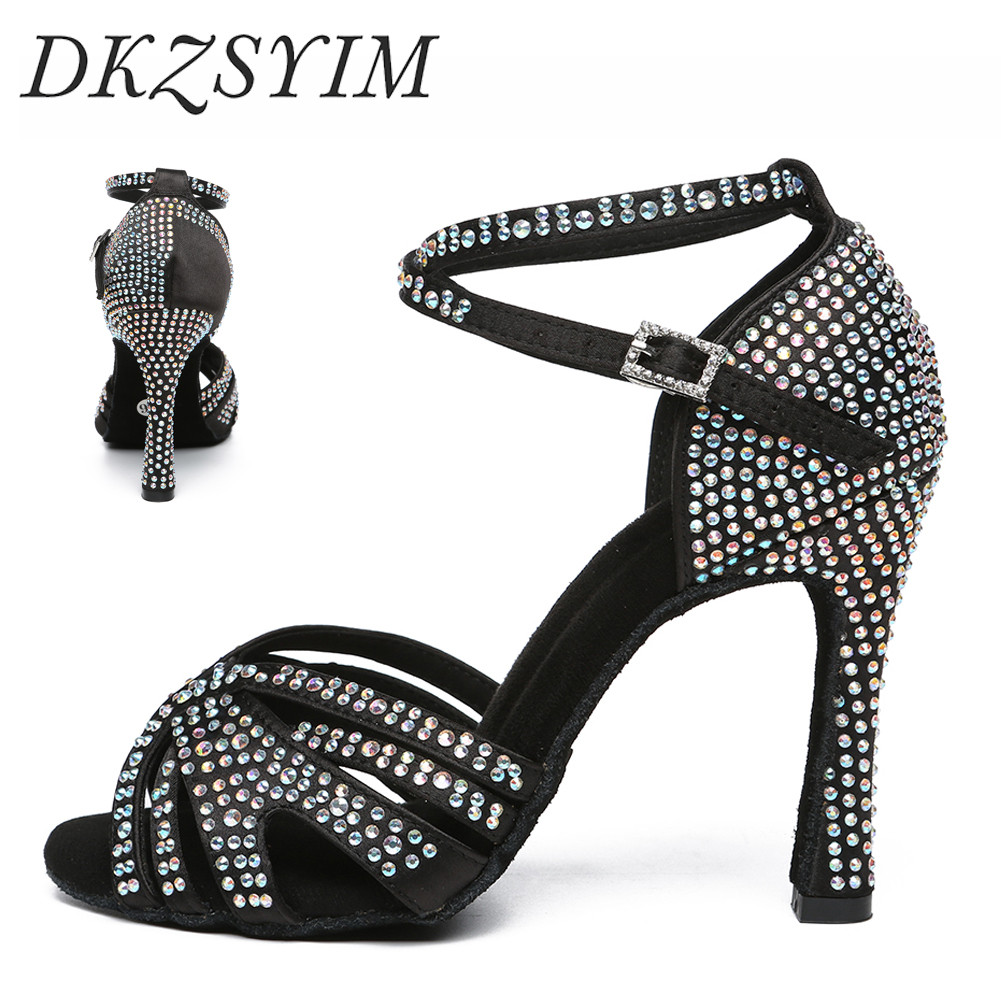 DKZSYIM Women Latin Dance Shoes Rhinestones Latin Shoes For Dancing Girls Latin Dance Shoes Shining 