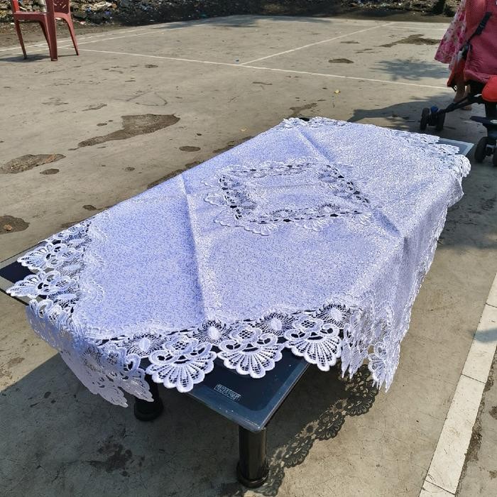 TAPLAK MEJA TAMU SEGI EMPAT RENDA BORDIR KERANCANG MEWAH ELEGANT