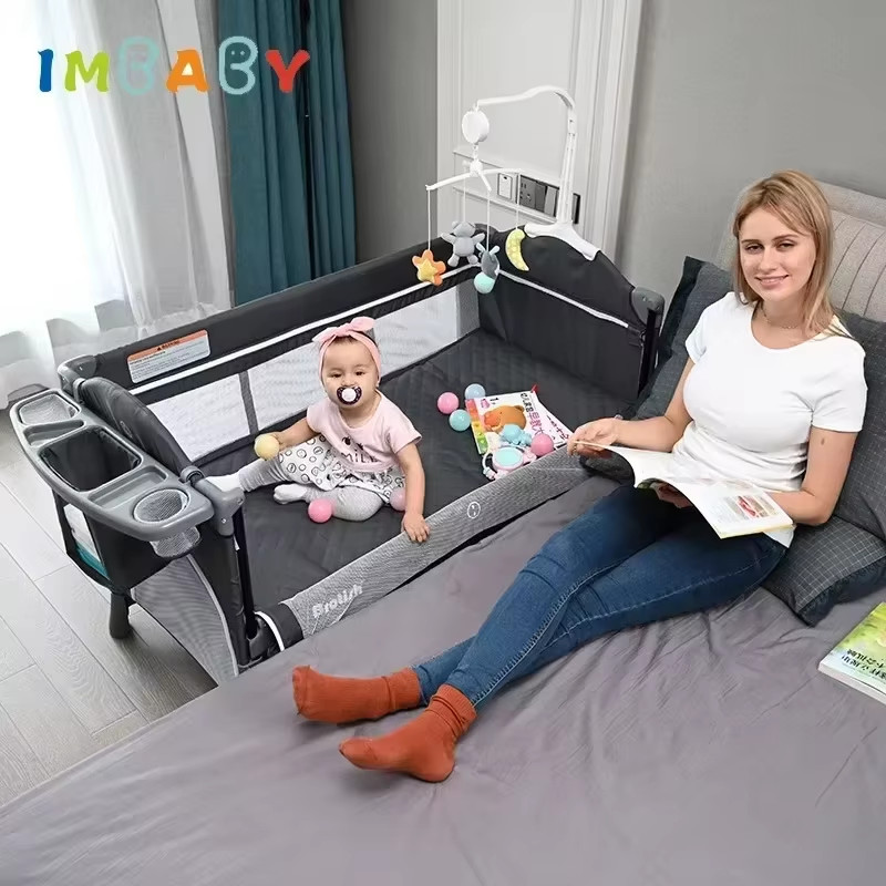 IMBABY Portable Baby Bed with Diaper Table Multifunctional Newborn Bed Kids Cradle Rocker Baby Crib
