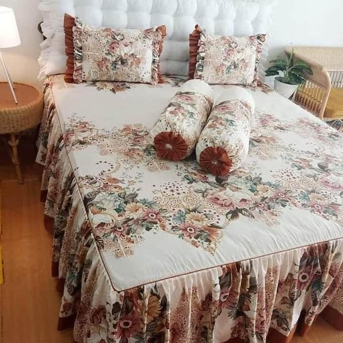 Sprei katun rumbai motif FLORENCE ukuran 160x200-200x200