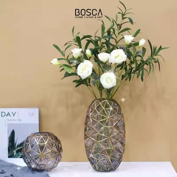 Vas Bunga Kristal Abu Gold / Vas Bunga Mewah Aestetic Kristal Abu Gold