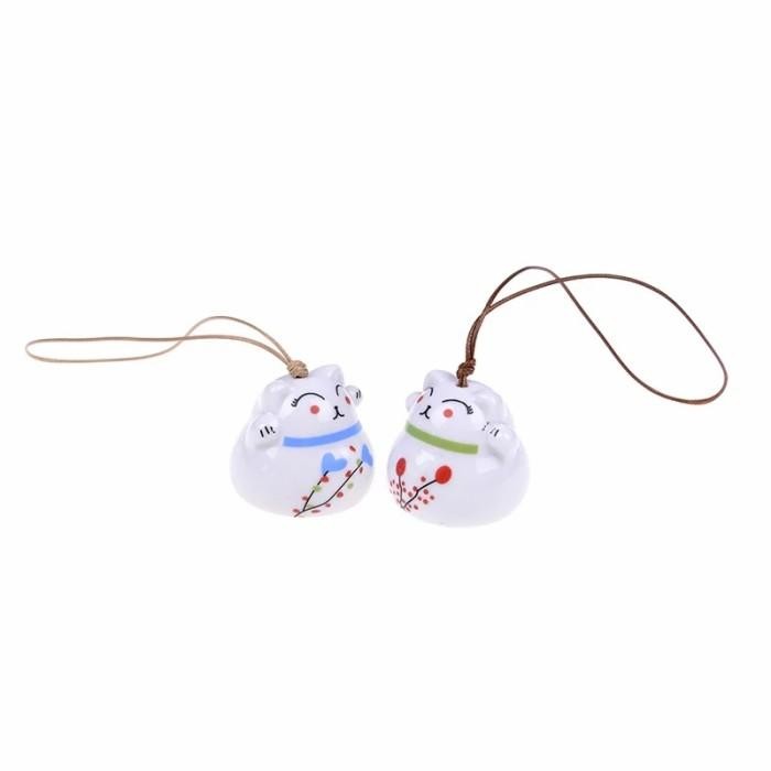 LONCENG ANGIN KERAMIK PORCELAIN WIND CHIME GANTUNGAN HIAS KUCING - LEAVESHOPP
