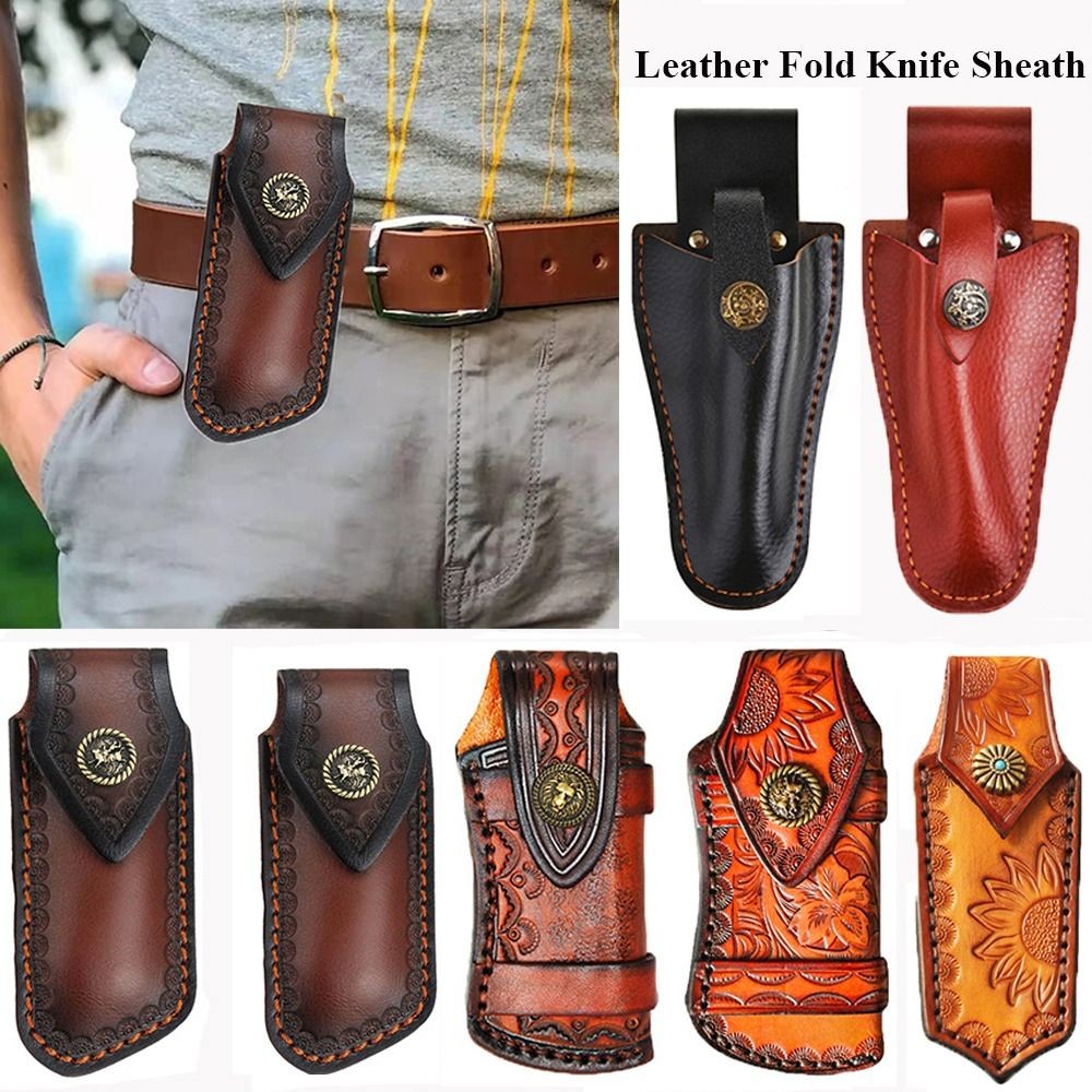 High Quality Leather Fold Knife Scabbard Camp Outdoor Carry