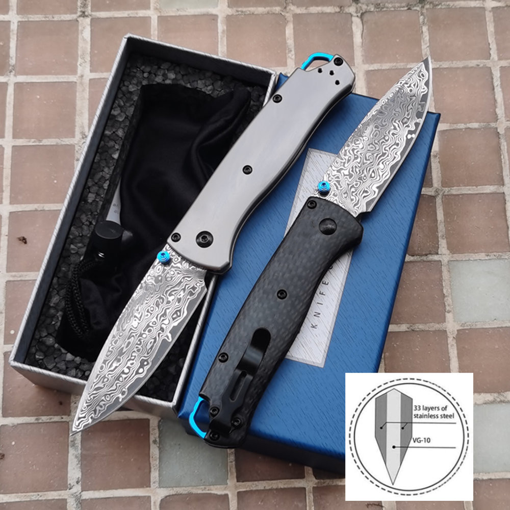 JUFULE Bugout 535 535TI Vg10 Damascus Blade Titanium / Carbon Fiber