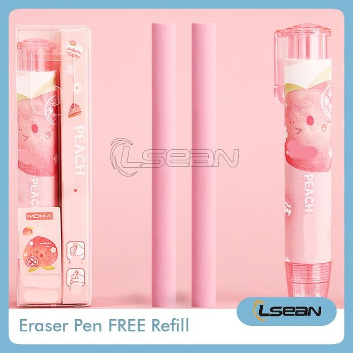 

FLASH SALE SET ERASER PEN KARTUN LUCU PENGHAPUS MEKANIK BENTUK PENA FREE 2PCS REFILL STATIONERY