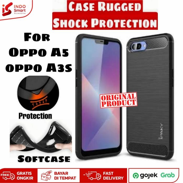 Casing Softcase Ipaky Carbon Oppo A5 / A3S Case Silicon - Hitam