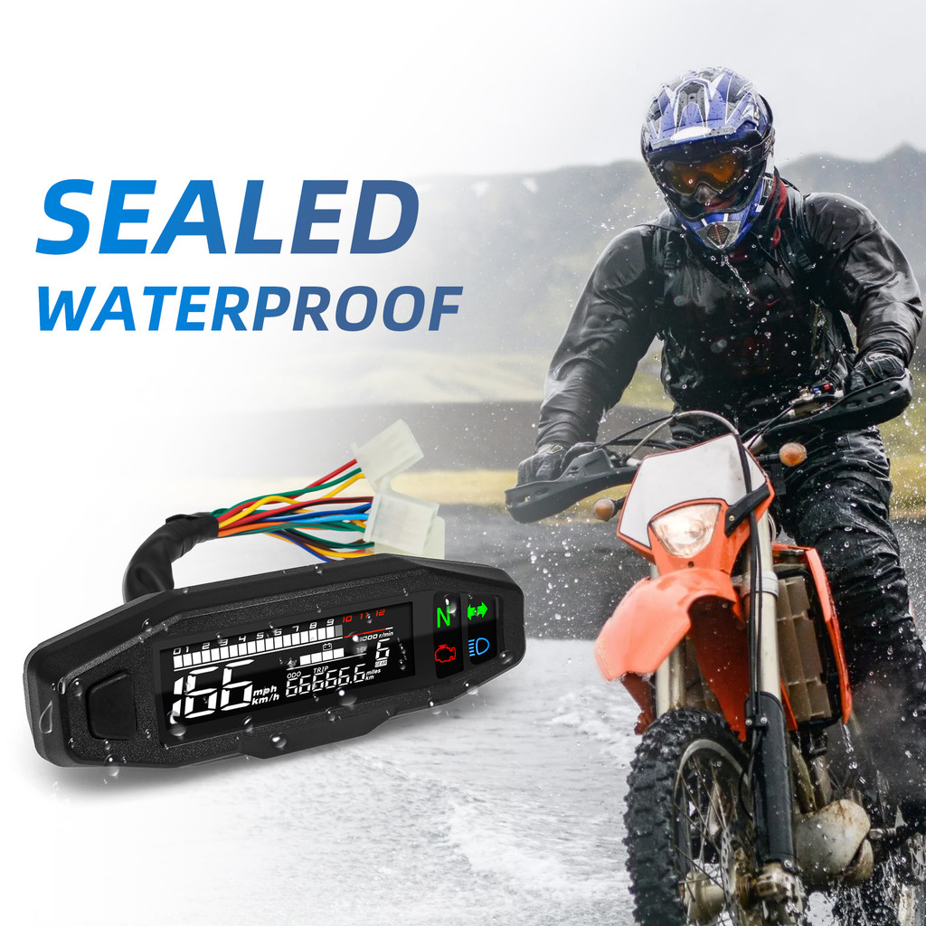 Motorcycle Universal Speedometer LED Digital Dashboard Waterproof Km/h MPH Odometer Meter Motor