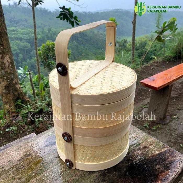 PREMIUM Tenong bambu susun 2 anyaman tikar ukuran diameter 25 cm