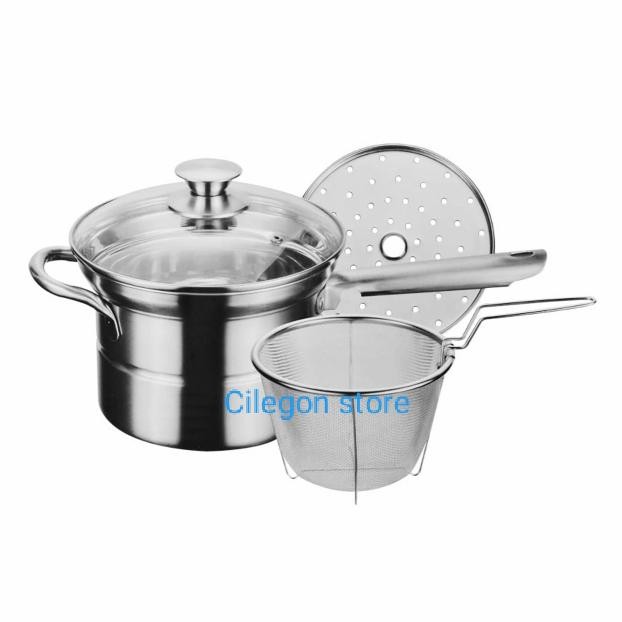 PREMIUM KRISCHEF PANCI KUKUS STAINLESS STEAMER SET WITH STRAINER