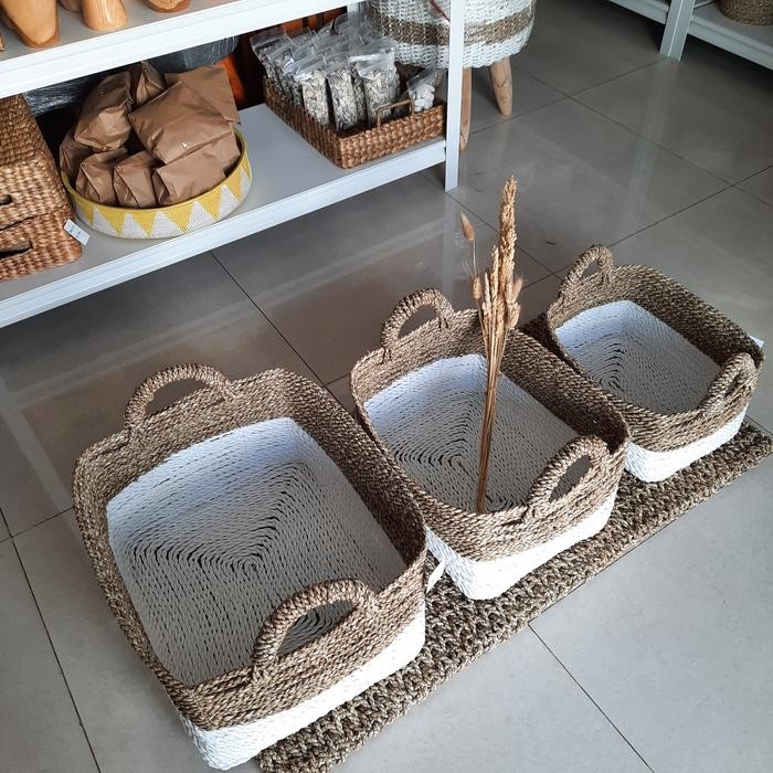 PREMIUM Keranjang Seagrass Persegi / Kotak Anyaman Seagrass KS06