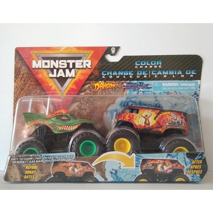 MONSTER JAM COLOR CHANGE DRAGON HIJAU X THUNDERBUS TRUCKS SCALE 1/64