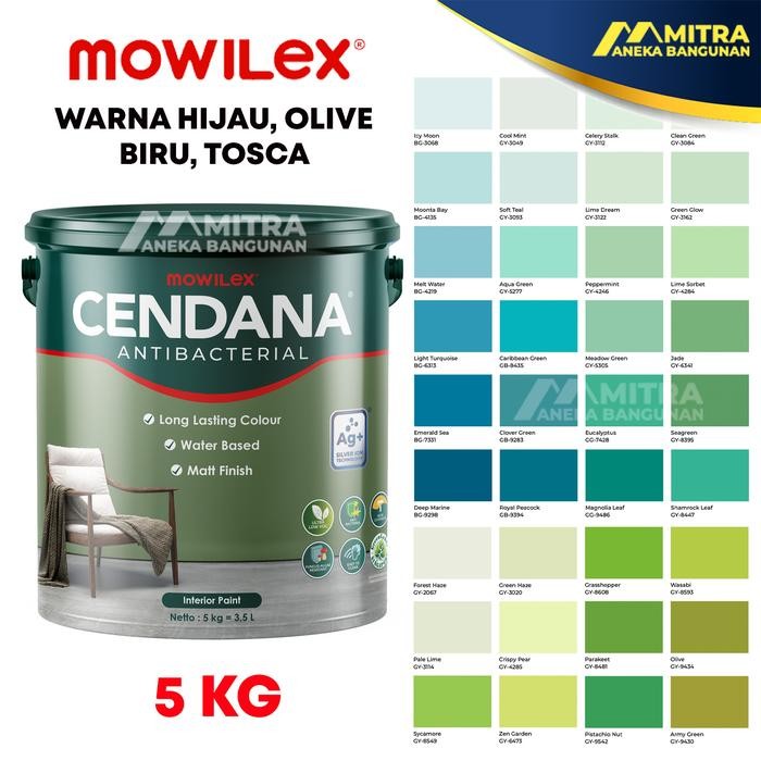 CAT TEMBOK INTERIOR MOWILEX CENDANA ANTIBACTERIAL 5 KG / BIRU HIJAU
