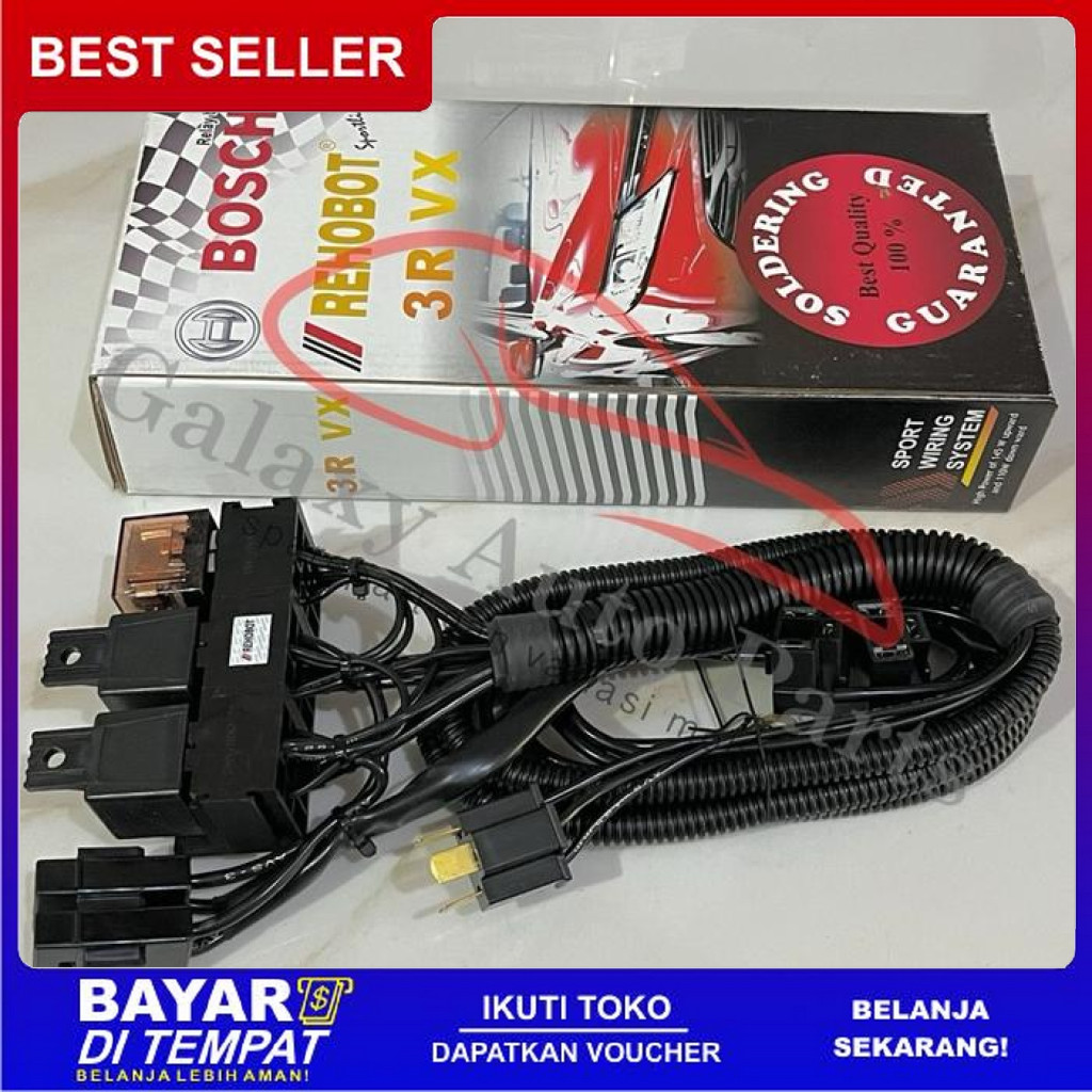 FREE ONGKIR CABLE KABEL SET 3 RELAY LAMPU MOBIL BOSCH REHOBOT BAGUS KEMASAN MIKA BISA COD
