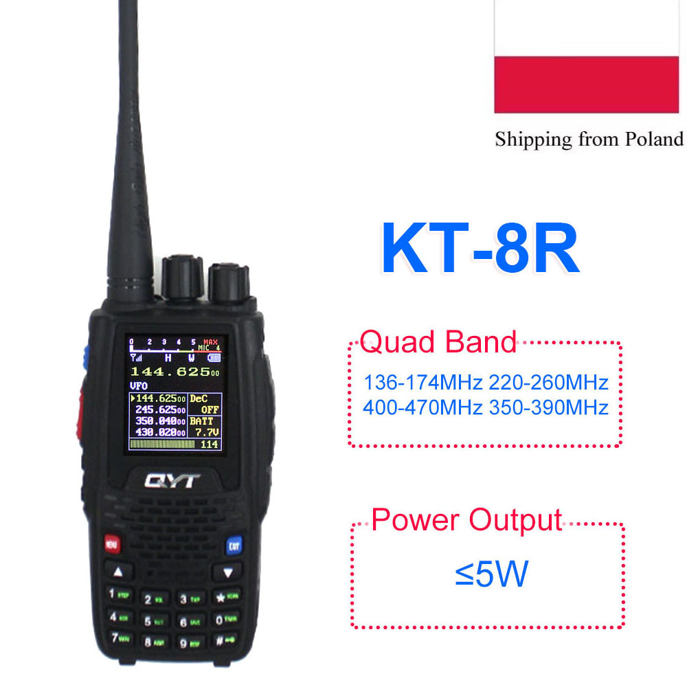 Qyt Kt-8R Vhf Uhf Quad Band Fm Transceiver 5W 200 Channels Color Large Screen Portable Two Way Radio