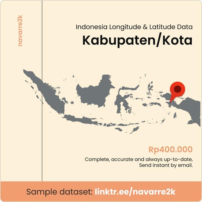 

PROMO! Data Koordinat (longitude & latitude) Kota/Kabupaten Indonesia