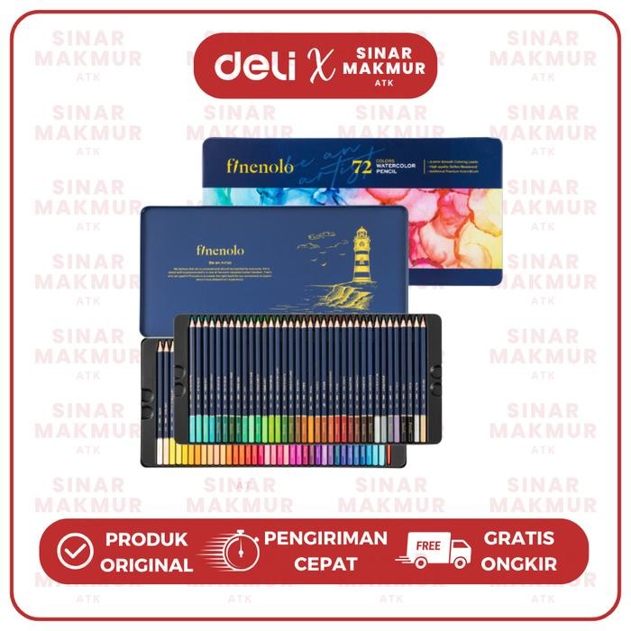 

Premium Watercolor Pencil/Pensil Warna High Grade 72 Warna Leads Gratis Kuas Deli Finenolo EC129-72
