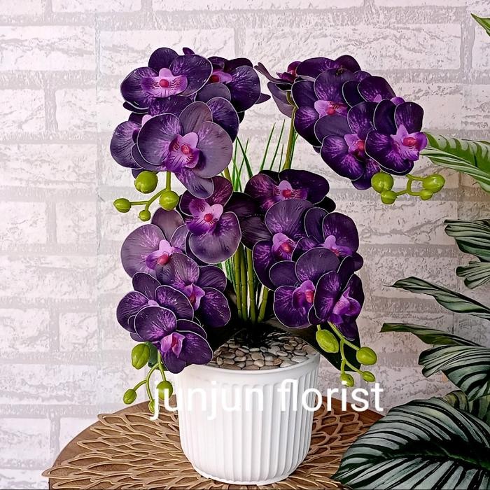 bunga anggrek hias bahan Latex vas plastik