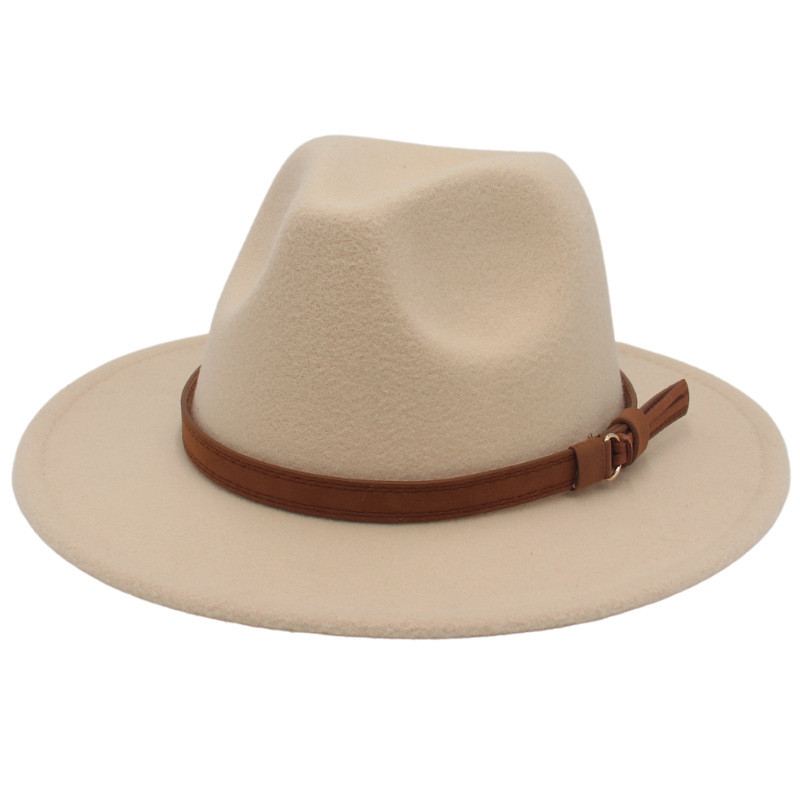 Big Brim Brown Belt British Retro Felt Cap Men Western Cowboy Fedora Hat Party Church Hats Women