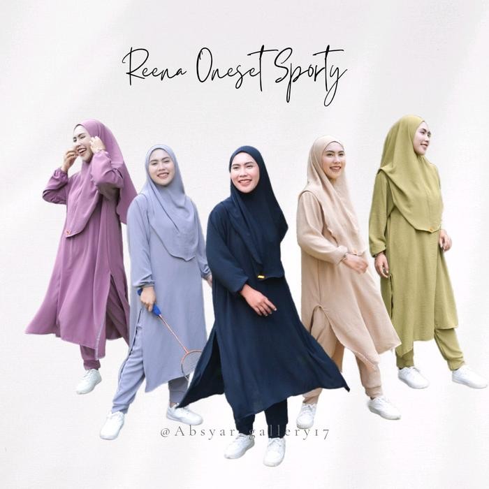 REENA Sport Wear One Set Khimar Baju Olahraga Wanita Muslimah Set Hijab Sporty One Set Olah Raga
