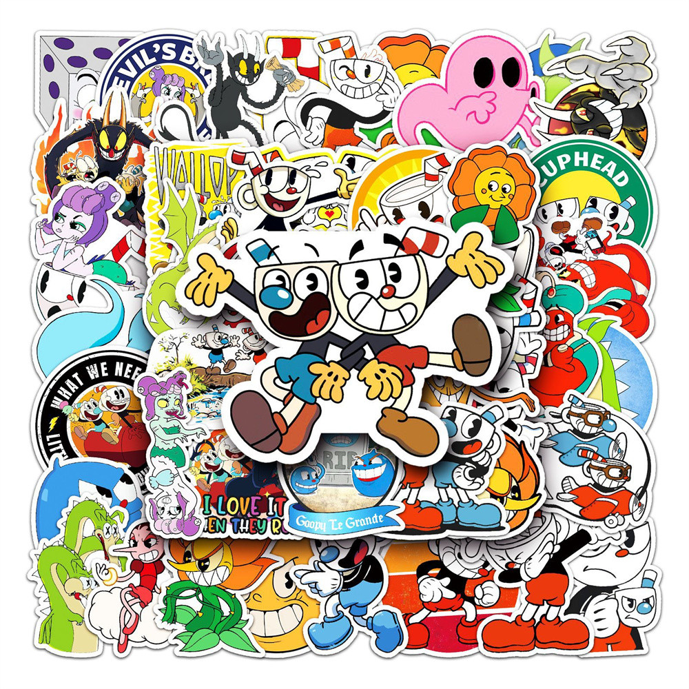 50pcs Game Cuphead Graffiti Stickers For Kids Toys Luggage Laptop Ipad Skateboard Journal Gift