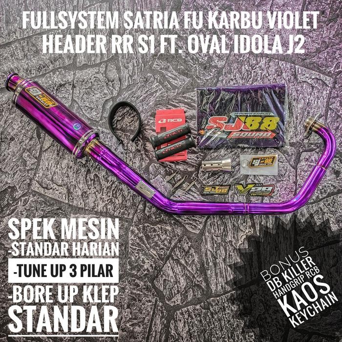 Knalpot Fullsystem SJ88 Satria Fu Karbu Violet / Blue