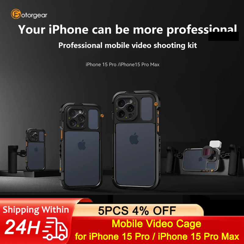 IMPORT Fotorgear-Mobile Video Cage, Side Handle Kit for iPhone 15 Pro, iPhone 15 Pro Max, T Mount,