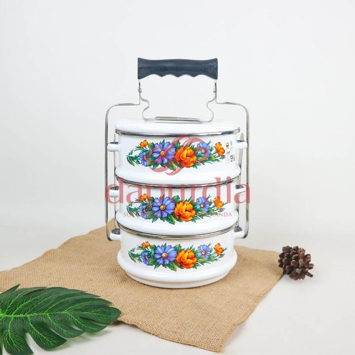 Maspion Rantang Enamel Motif Bunga 16/3 Cm Plastik Stainless