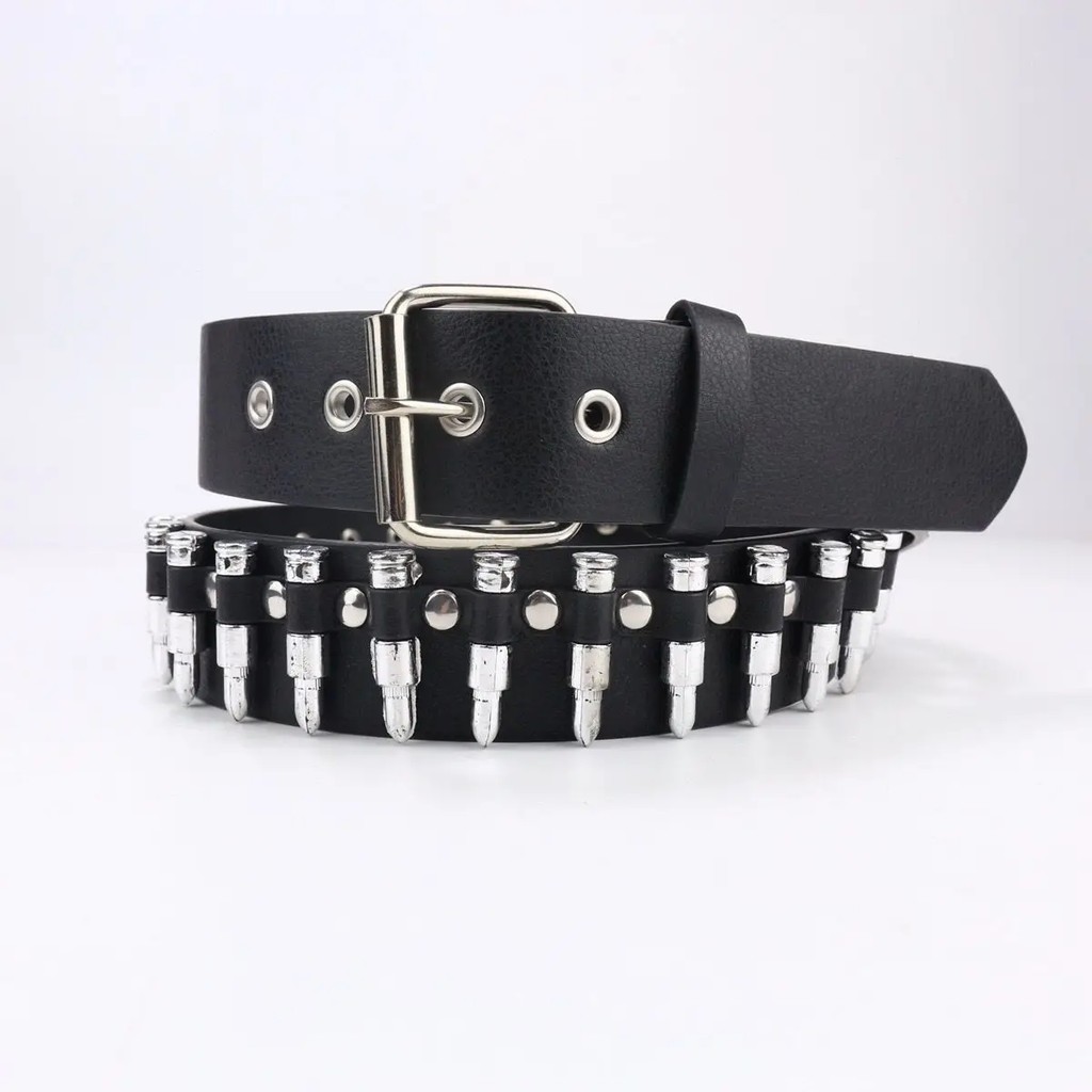 Fashionable Punk Style Rivet Belt Bullet Design Unisex Individuality Waist Belt Men Women Clothing