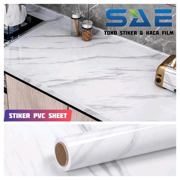 MARI MILIKI- WALLPAPER MARMER PUTIH STIKER PVC MEJA VINYL DAPUR LEMARI KAYU MEJA KAYU PINTU DINDING