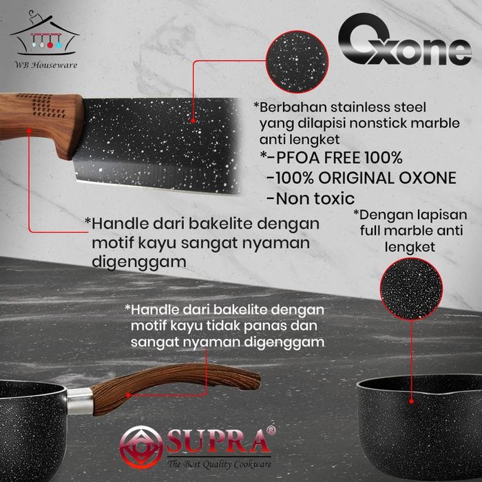Panci Set Supra Alumunium Anti Lengket Renatta Moeloek Signature X Pisau Set Oxone Marble Black