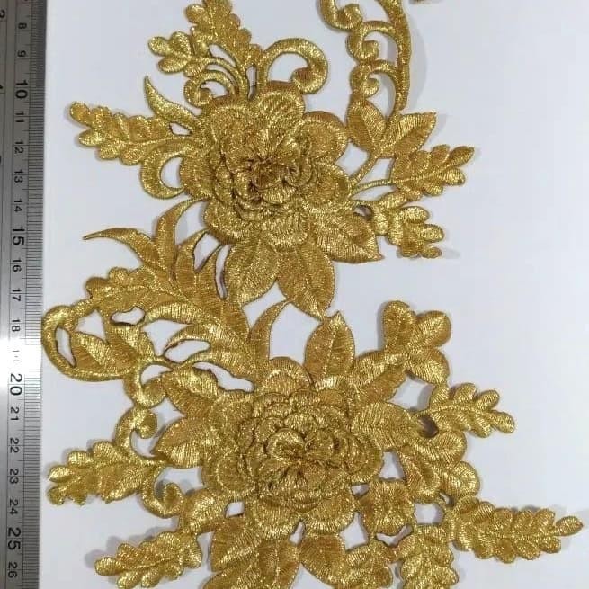 (Expert) Renda Aplikasi Bordir Bunga Warna Emas