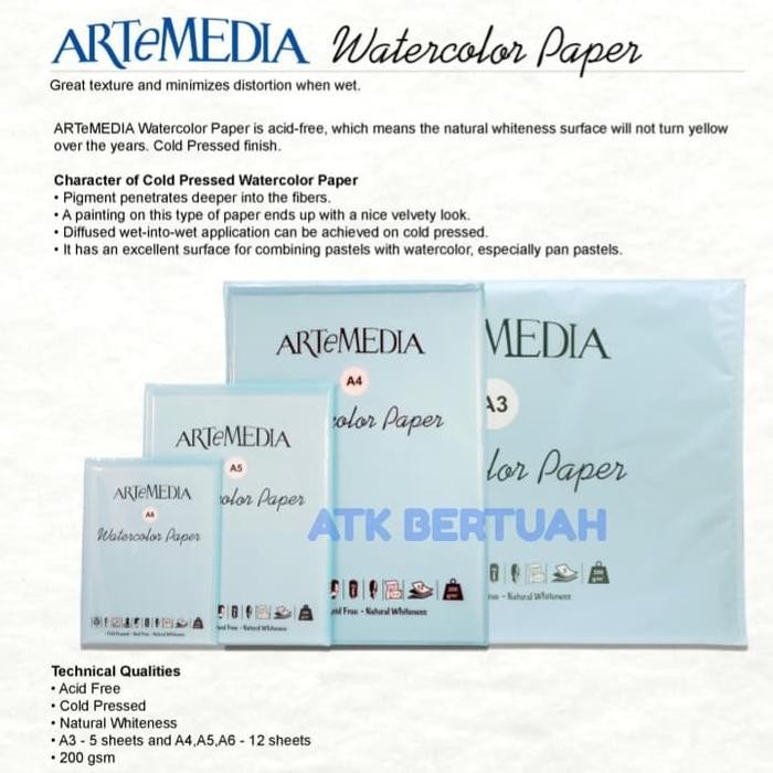 

ARTEMEDIA A5 WATERCOLOR WATER COLOR PAPER KERTAS GAMBAR KHUSUS CAT AIR KODE 920