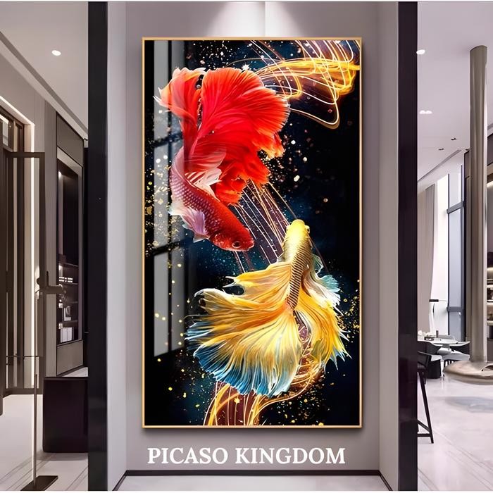 Lukisan Porcelain Painting 5D Diamond - Ikan KOI - Aluminium Frame