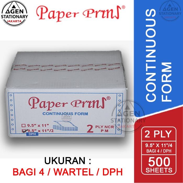 

Kertas Continuous Form Paper Print 9.5 X 11 2 Ply Dph Bagi 4 Hvs Rangkap 2 Wartel